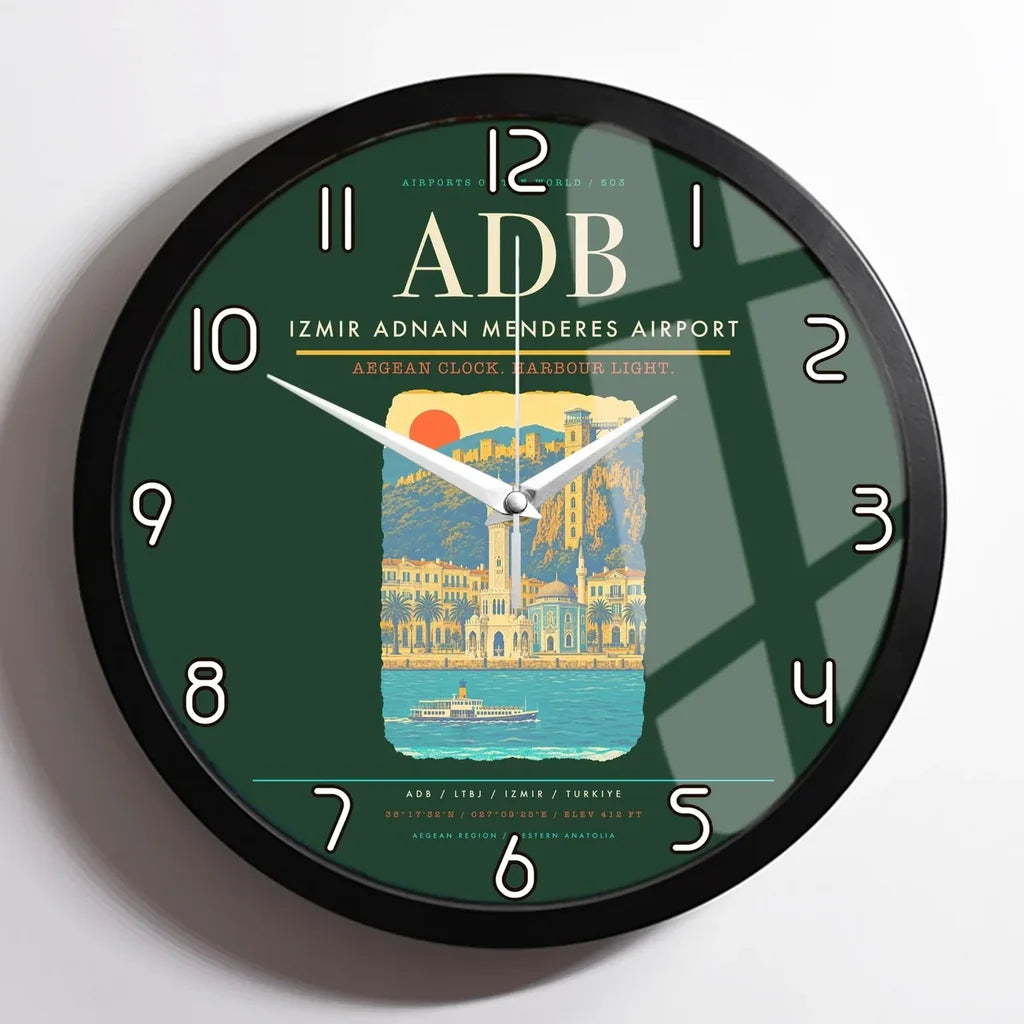 Izmir Adnan Menderes Airport ADB Wall-Clock Framed - Dark Green