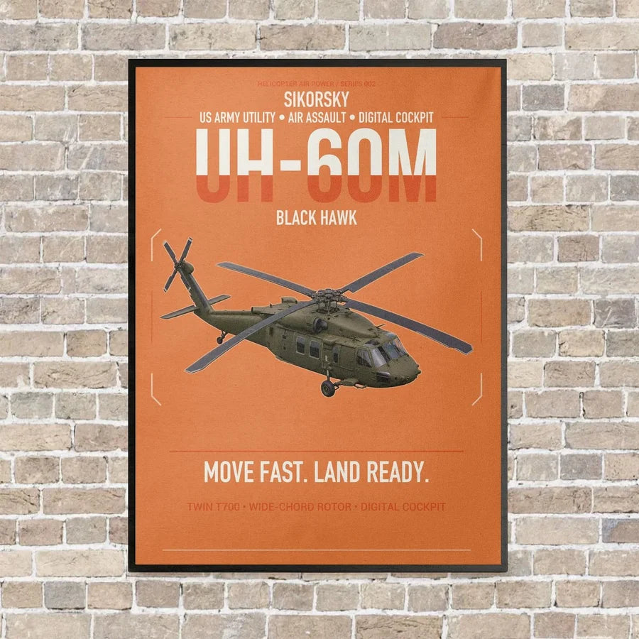 Sikorsky UH-60M Black Hawk vertical canvas print - framed - orange background