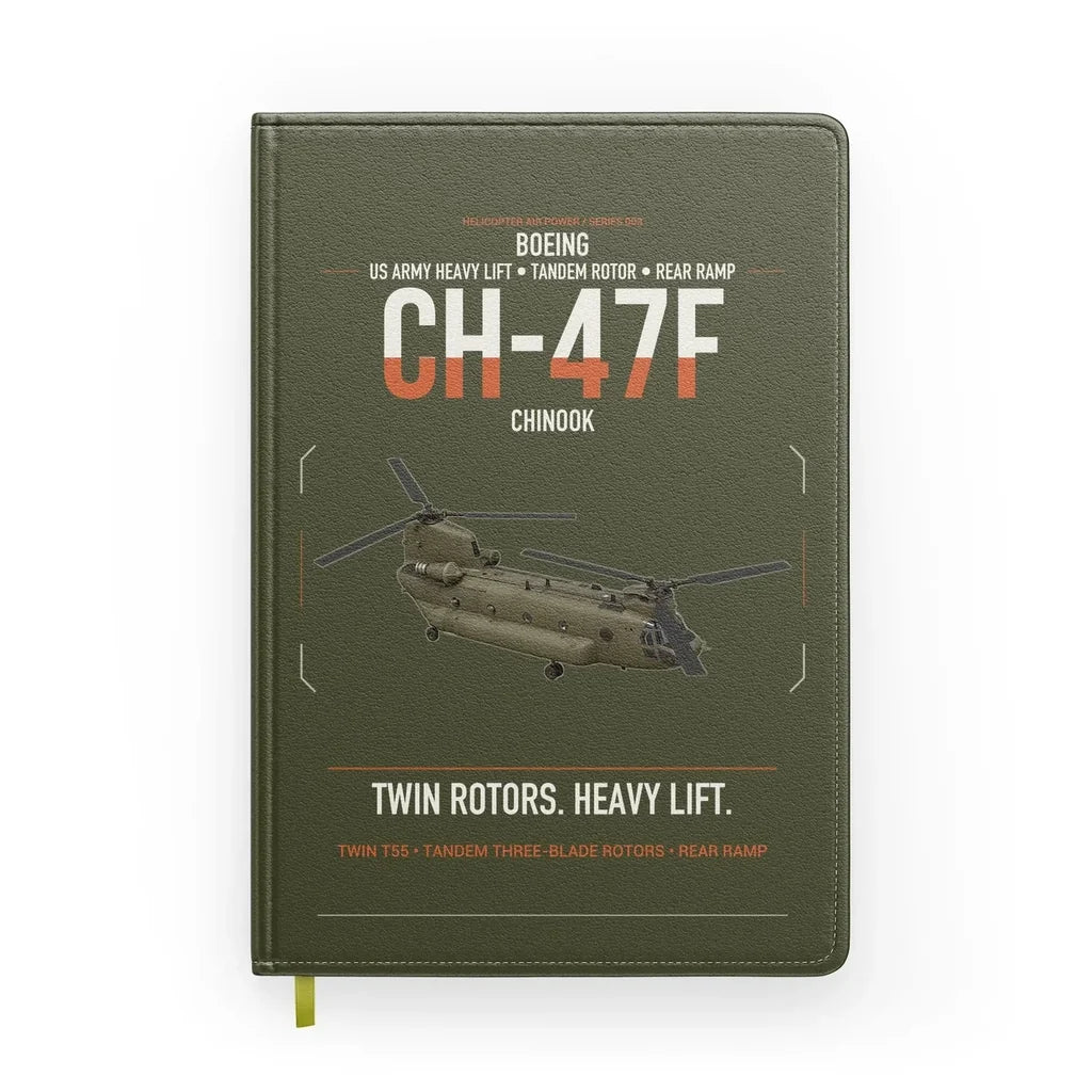 Boeing CH-47F Chinook design on green army notebook