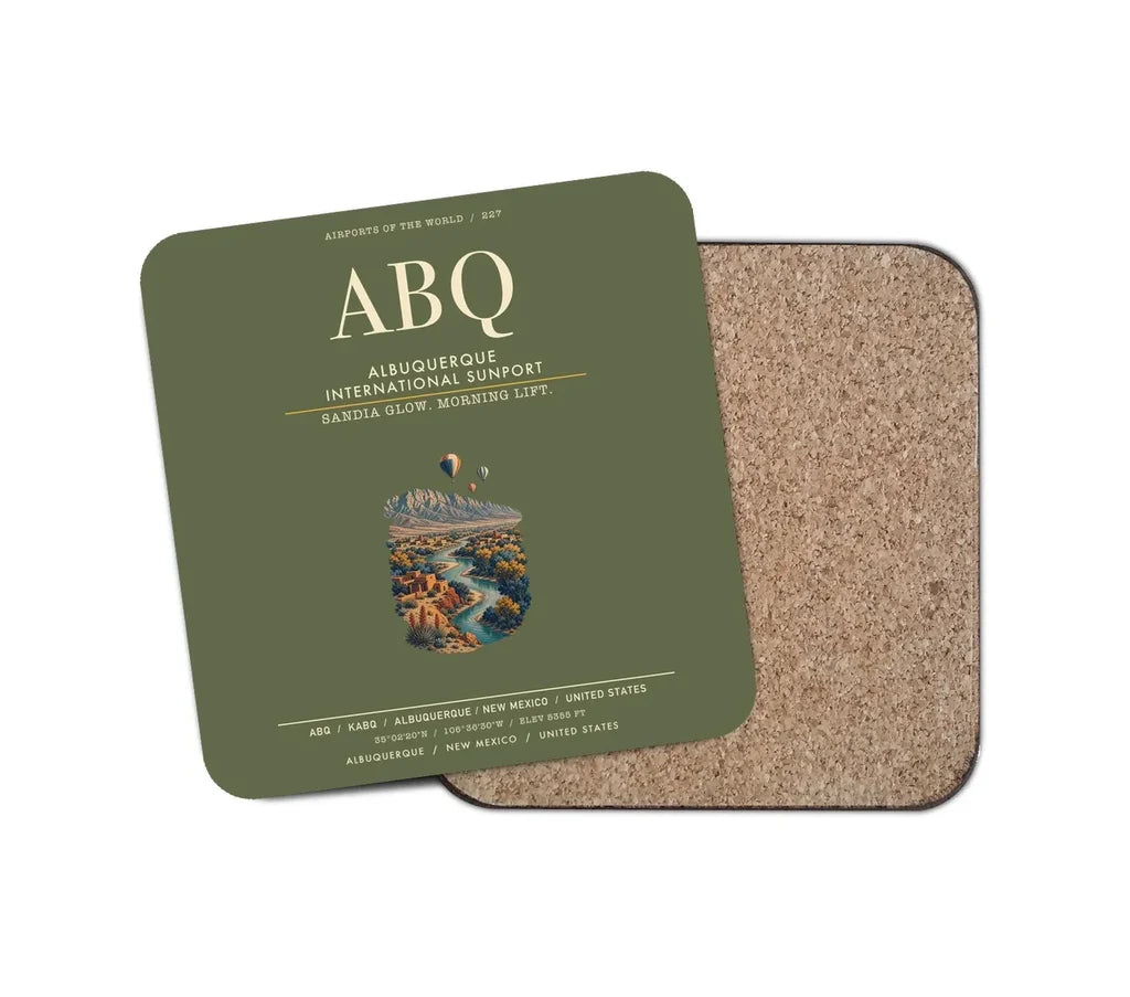 Albuquerque International Sunport (ABQ) design on green army 1 piece coaster