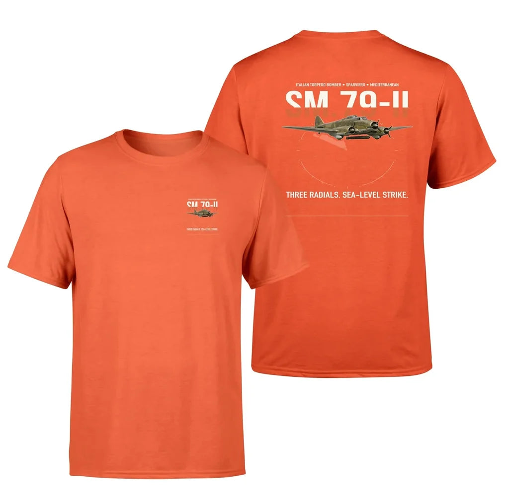 Savoia-Marchetti SM.79-II Sparviero design on orange t-shirt, double-side print