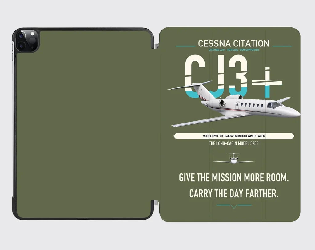 Cessna Citation CJ3+ design on green army ipad tablet case