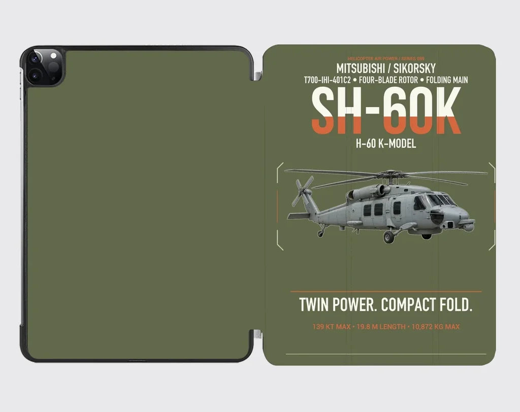 Mitsubishi Sikorsky SH-60K design on green army ipad tablet case