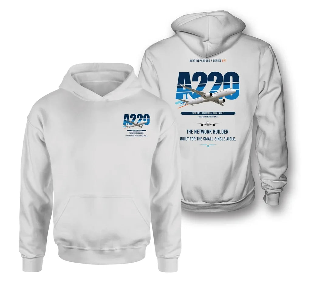 Airbus A220-300 design on white hoodie