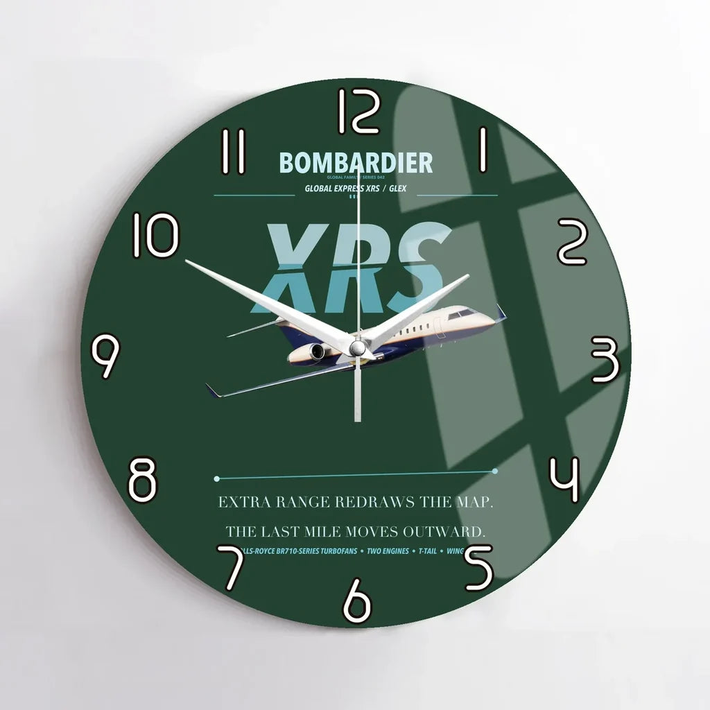 Bombardier Global Express XRS design on dark green no frame wall clock