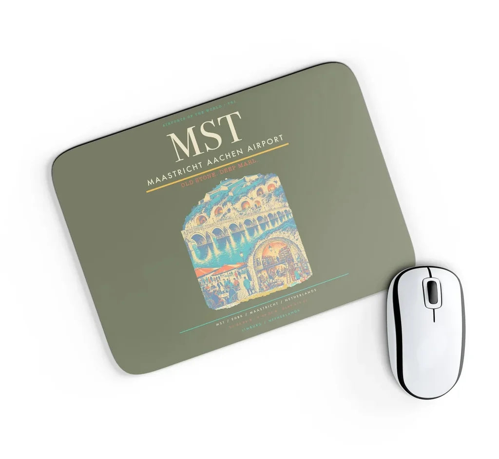 Maastricht Aachen Airport (MST) design on green army rectangle mouse pad