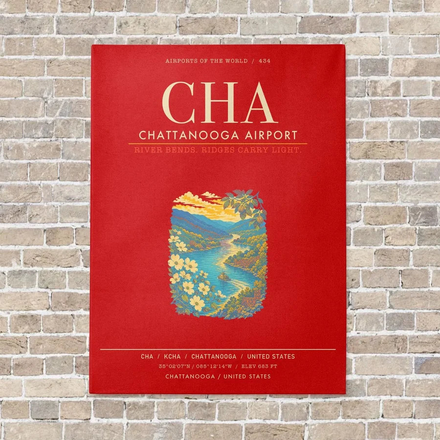 Chattanooga Airport CHA - Canvas Framed - Red