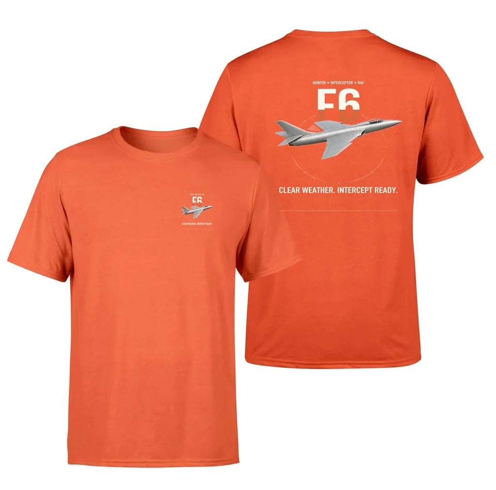 Hawker Hunter F6 design on orange t-shirt, double-side print