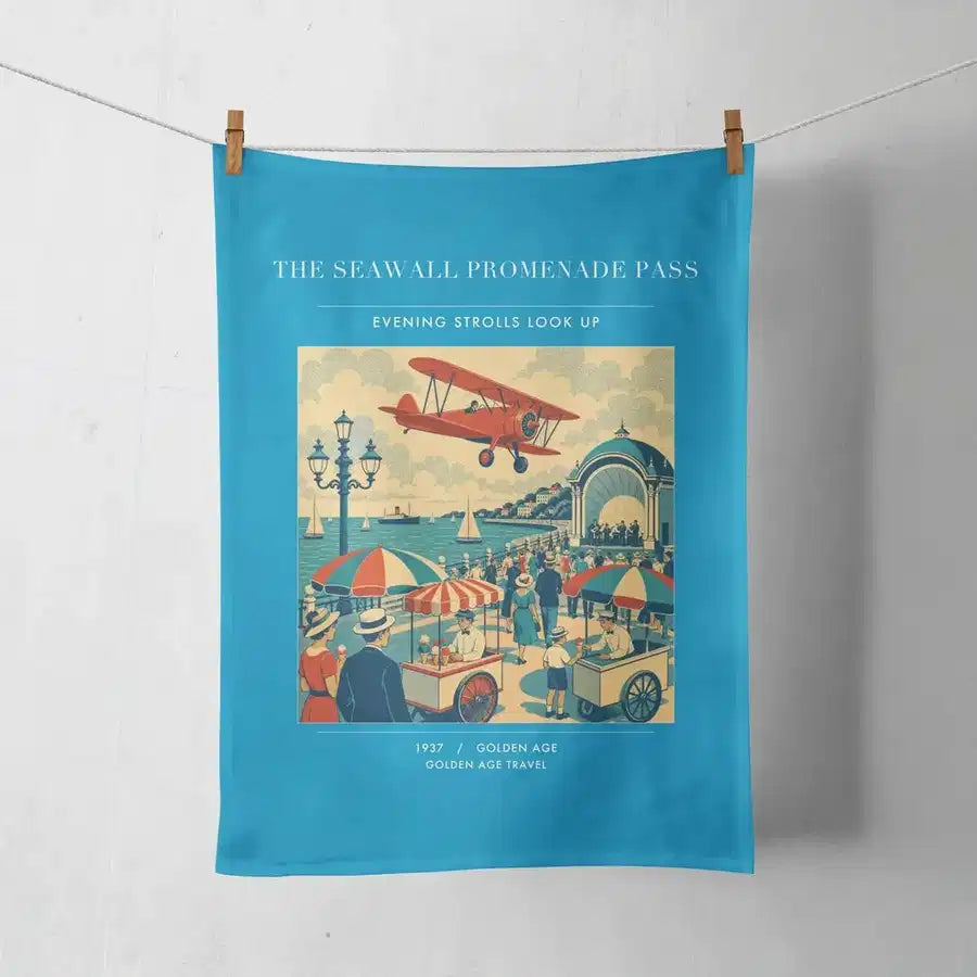 VINTAGE G4476 - The Seawall Promenade Pass - Designed Towels design on turquoise