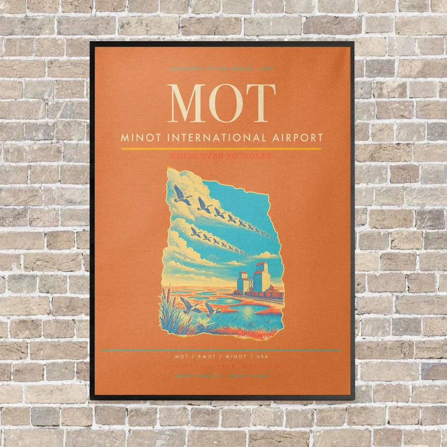 Minot International Airport MOT vertical canvas print - framed - orange background