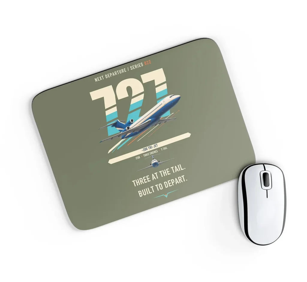 Boeing 727-200 design on green army rectangle mouse pad