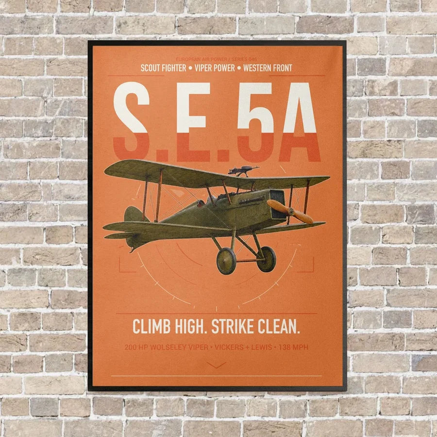 Royal Aircraft Factory S.E.5a vertical canvas print - framed - orange background