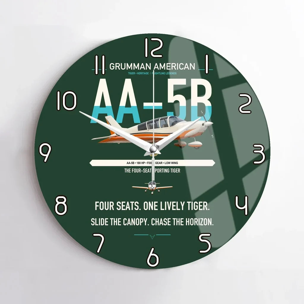 Grumman American AA-5B Tiger design on dark green no frame wall clock