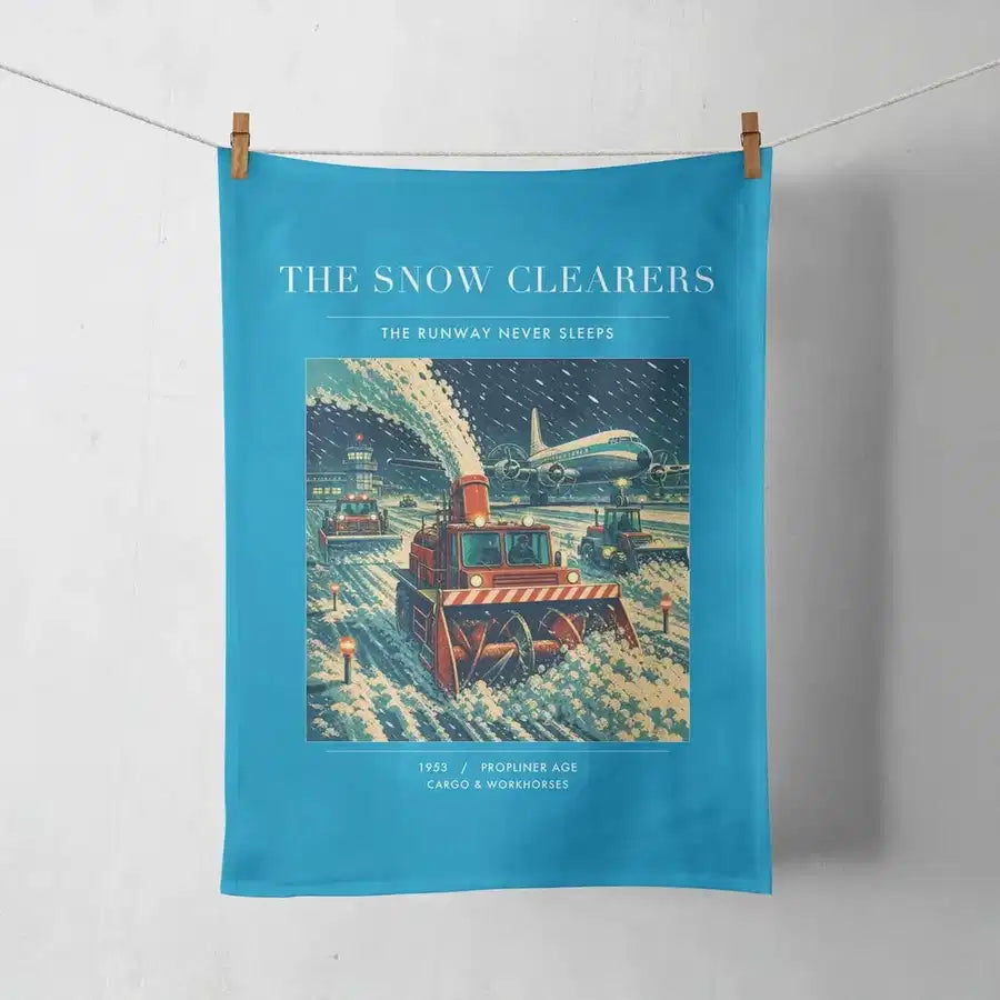 VINTAGE G4105 - The Snow Clearers - Designed Towels design on turquoise