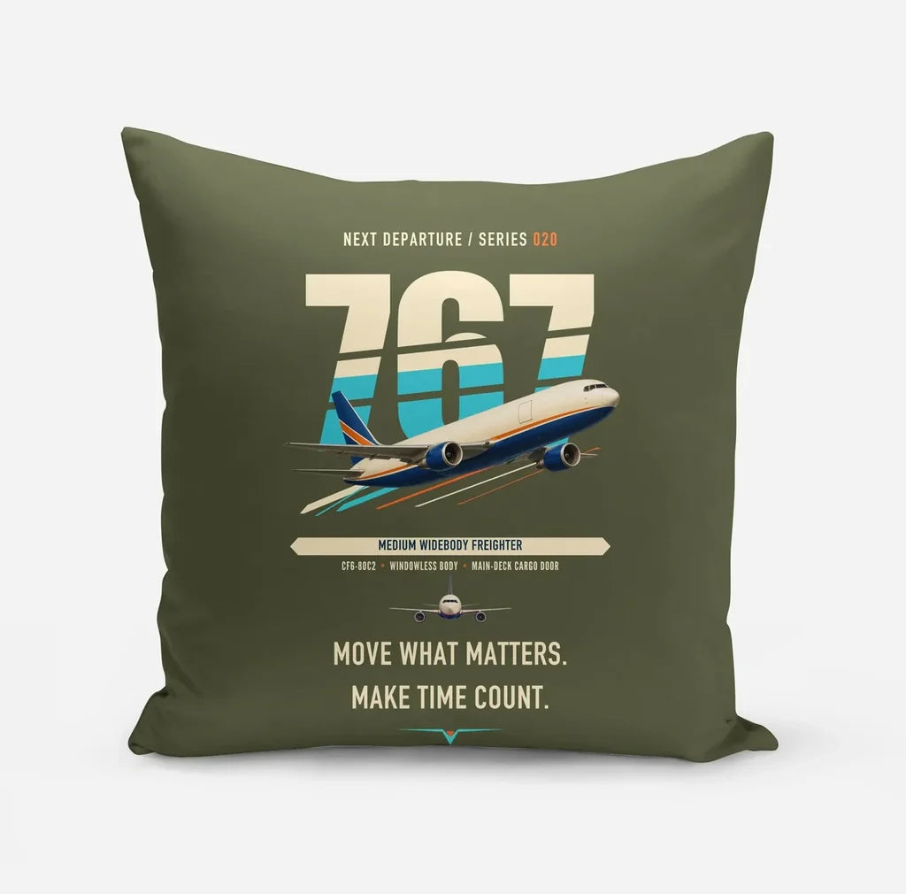 Boeing 767-300F design on green army pillow