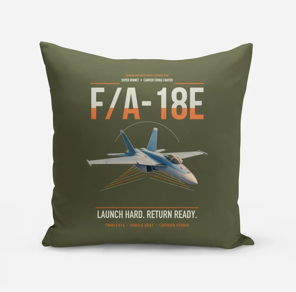 F-A-18E Super Hornet design on green army pillow