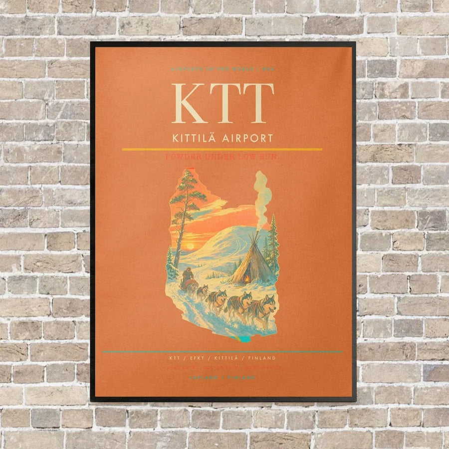 Kittilä Airport KTT vertical canvas print - framed - orange background