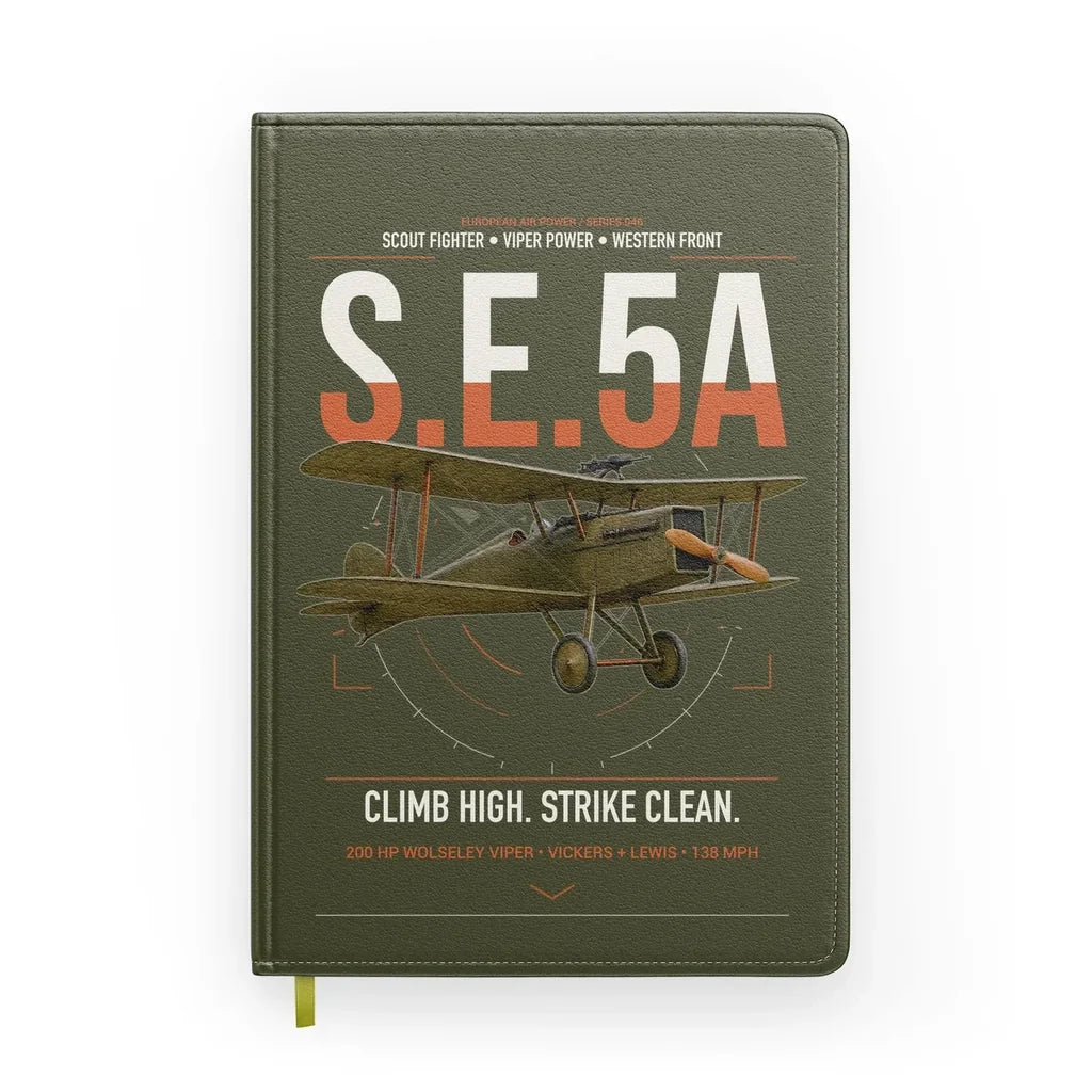 Royal Aircraft Factory S.E.5a design on green army notebook