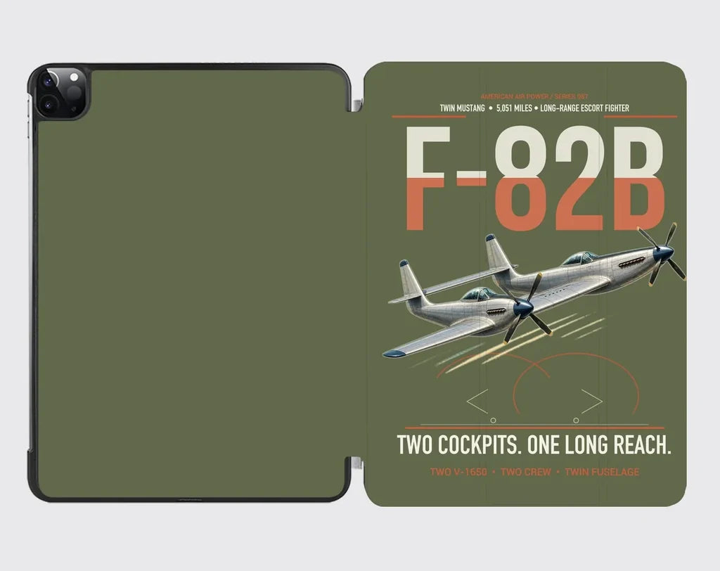 F-82B Twin Mustang design on green army ipad tablet case
