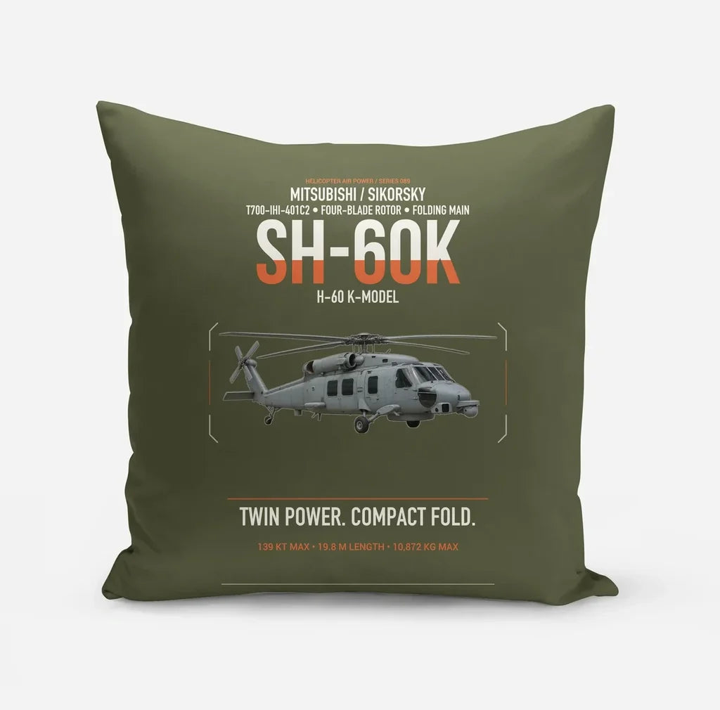 Mitsubishi Sikorsky SH-60K design on green army pillow