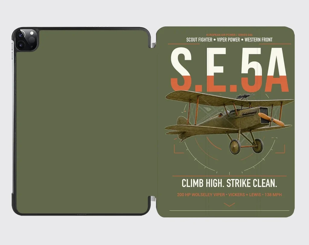 Royal Aircraft Factory S.E.5a design on green army ipad tablet case