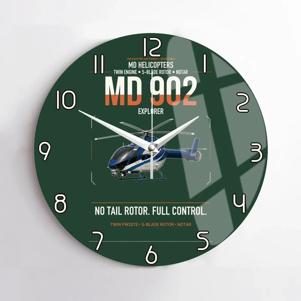 MD Helicopters MD 902 Explorer design on dark green no frame wall clock