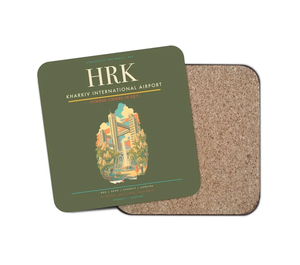 Kharkiv International Airport (HRK) design on green army 1 piece coaster