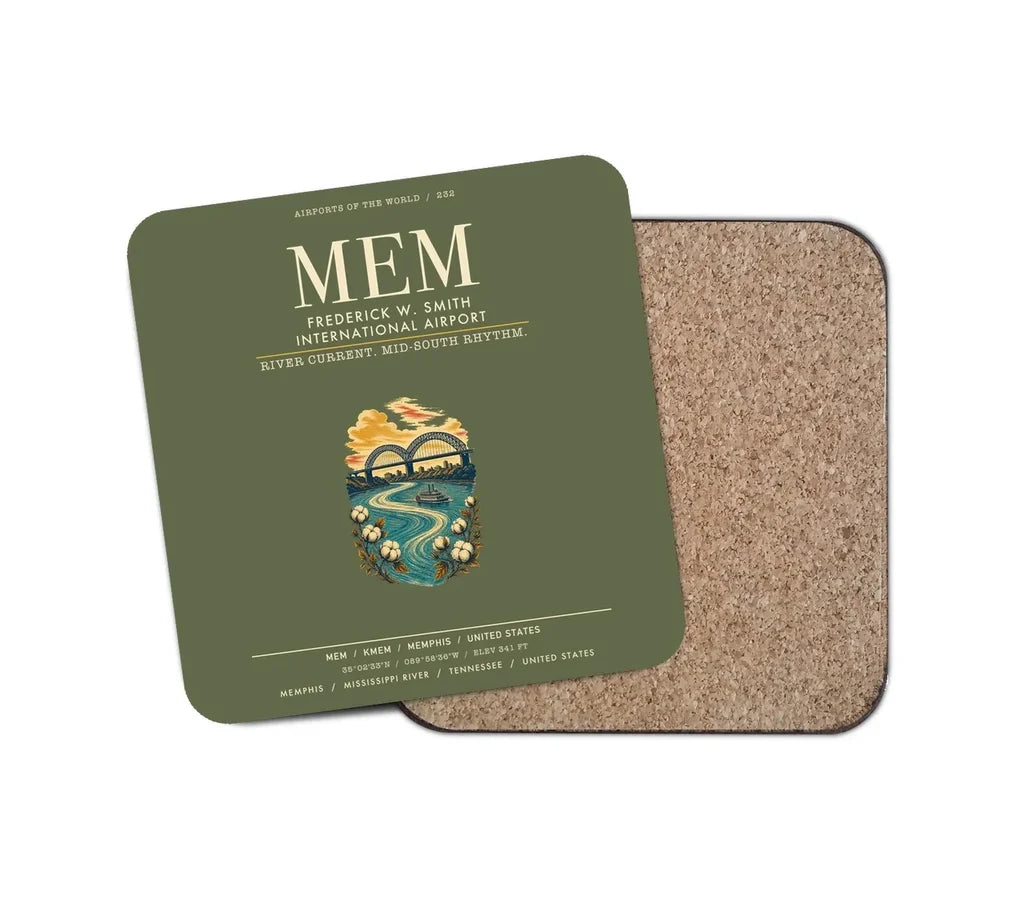 Frederick W. Smith International Airport Memphis (MEM) design on green army 1 piece coaster