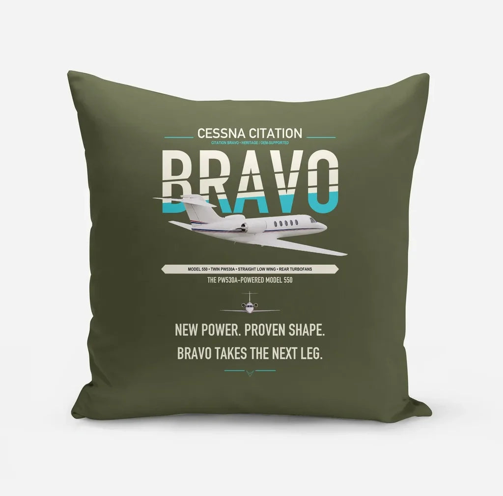 Cessna Citation Bravo design on green army pillow