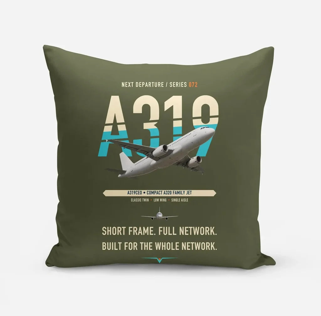 Airbus A319ceo design on green army pillow