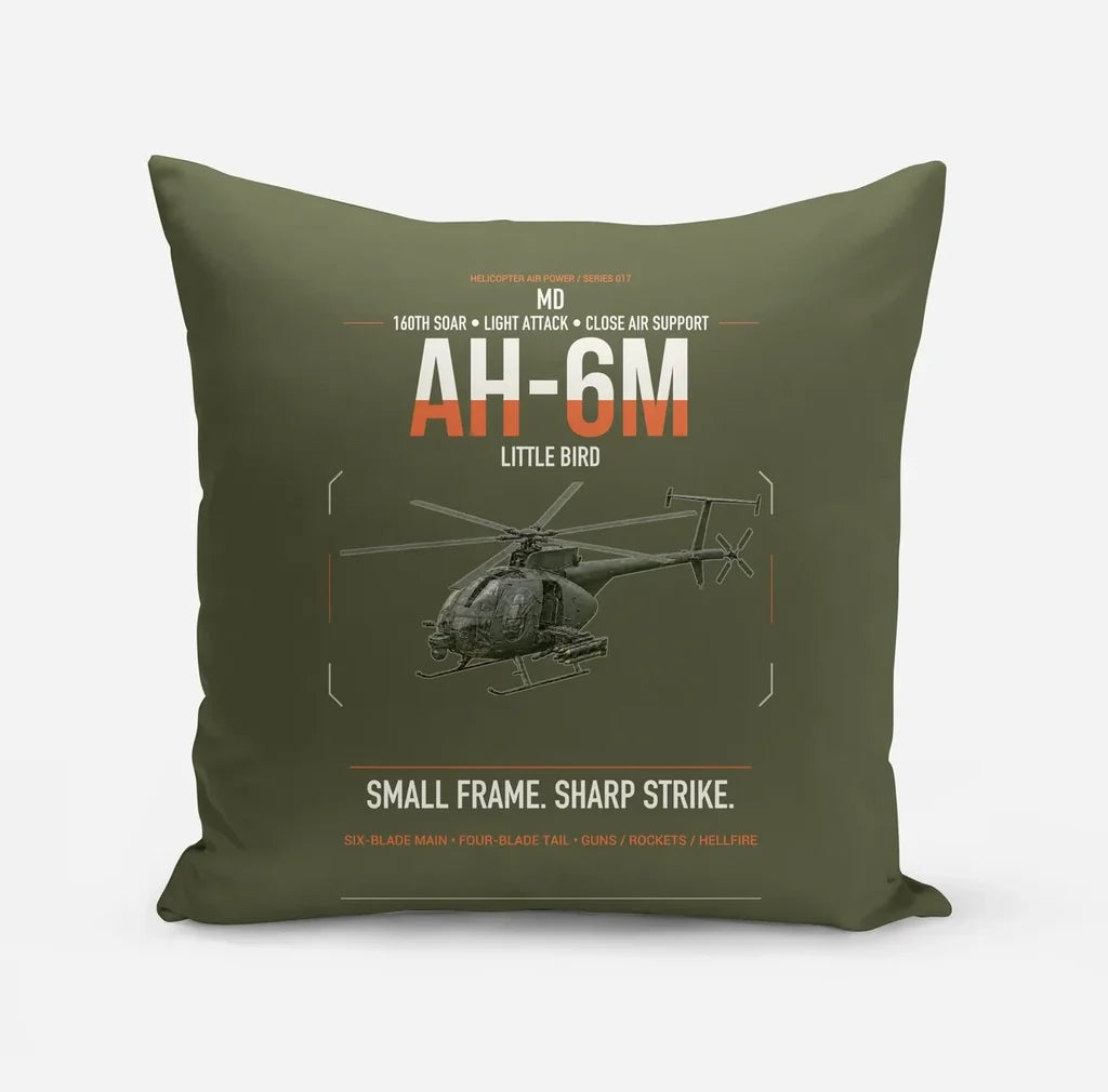 MD AH-6M Little Bird design on green army pillow