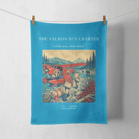 Thumbnail for VINTAGE G4289 - The Salmon Run Charter - Designed Towels design on turquoise