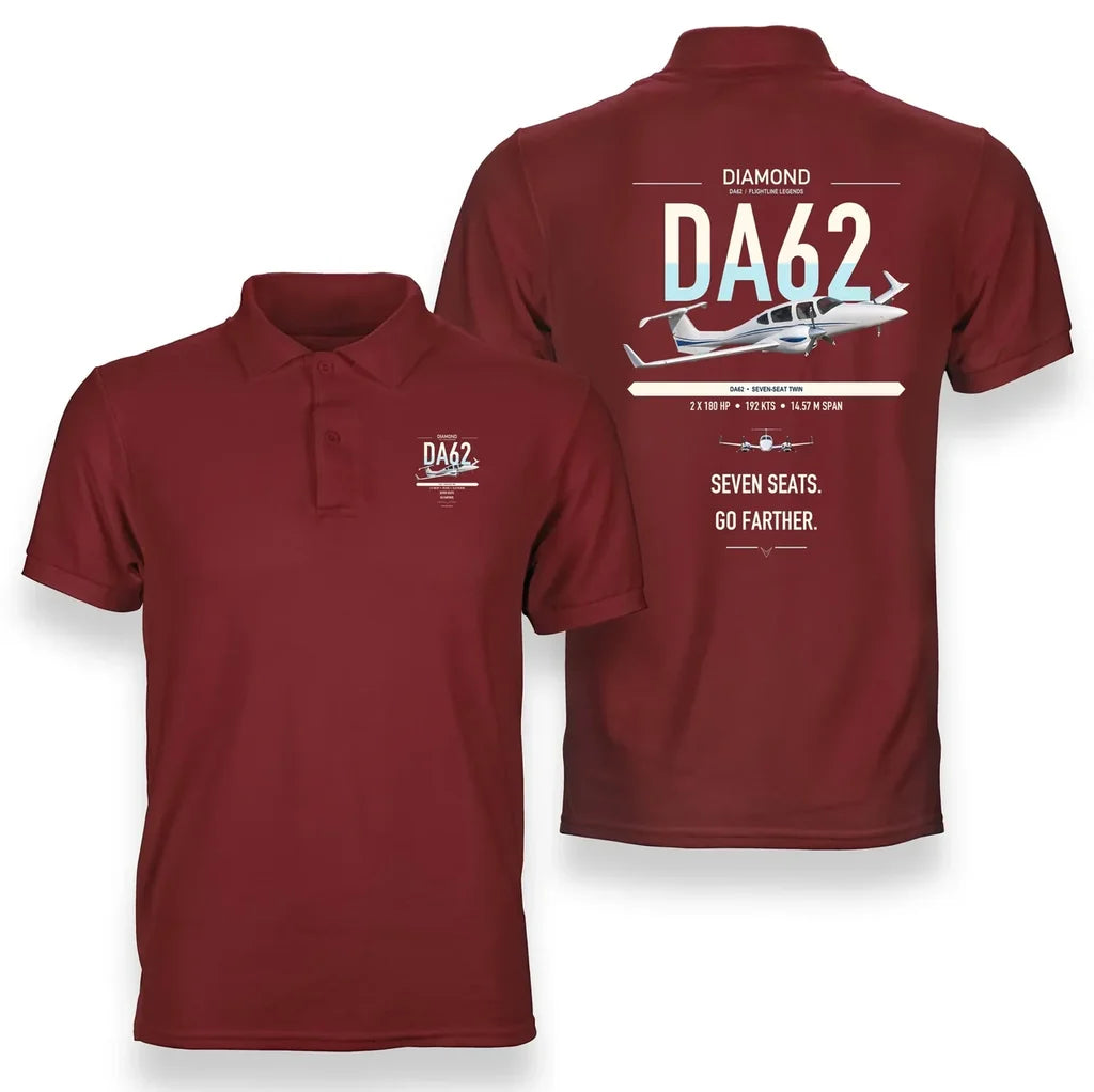 Diamond DA62 design on red double-side polo t-shirt, double-side print