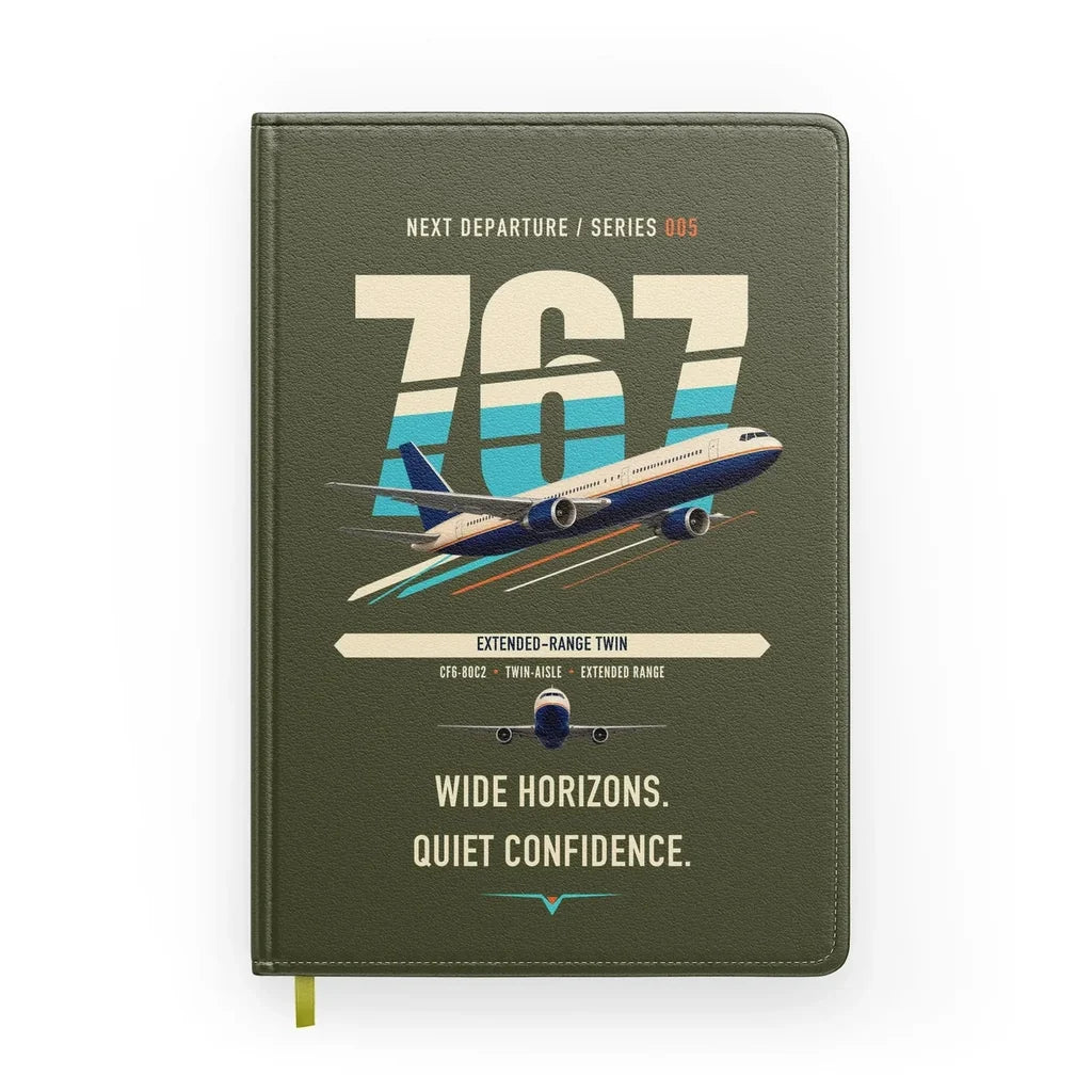 Boeing 767-300ER design on green army notebook