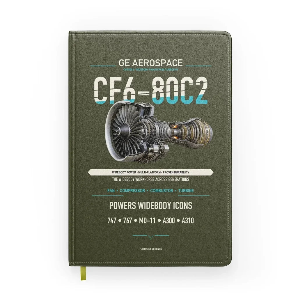 CF6-80C2 design on green army notebook