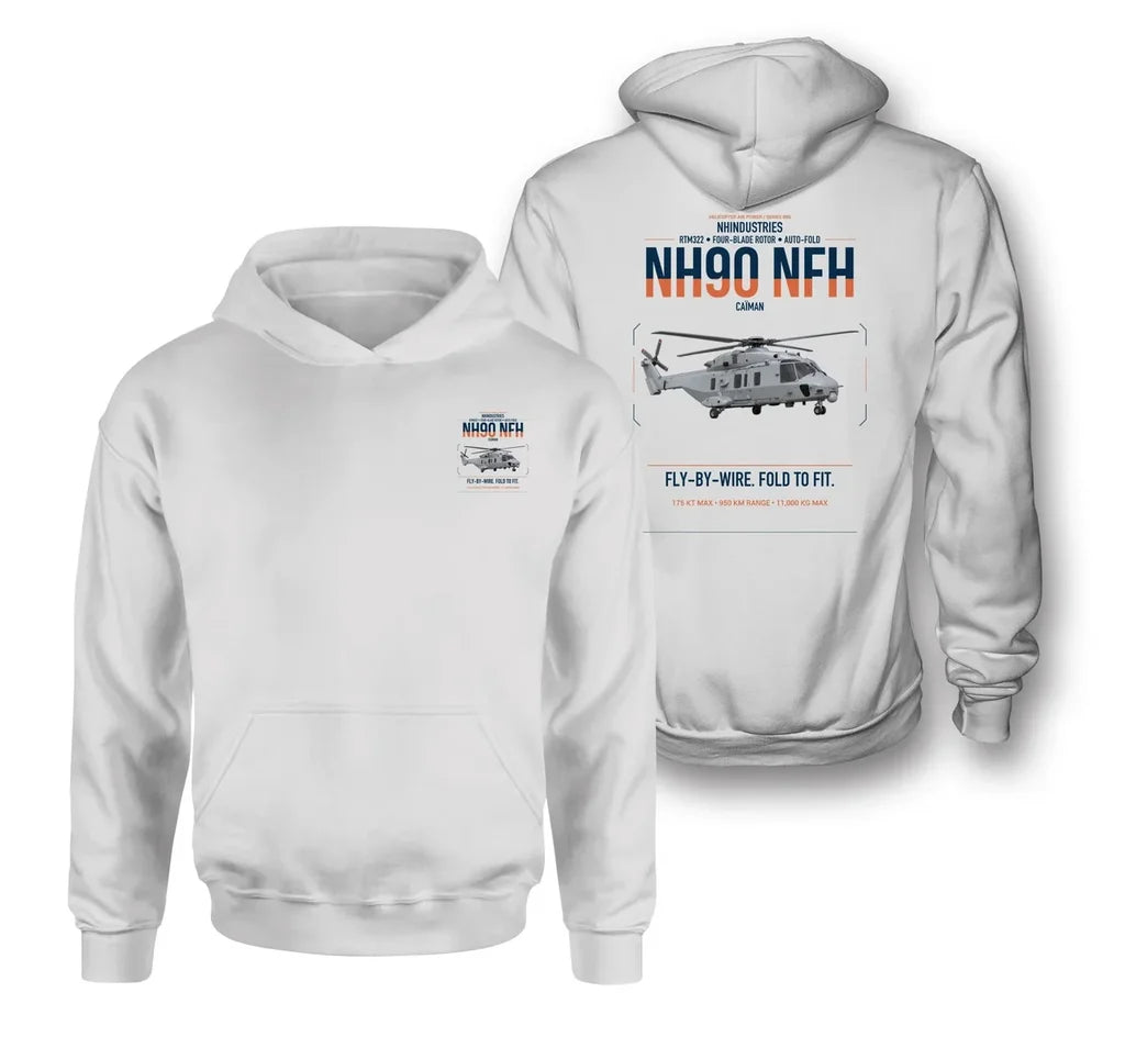 NHIndustries NH90 NFH Caïman design on white double-side hoodie, double-side print