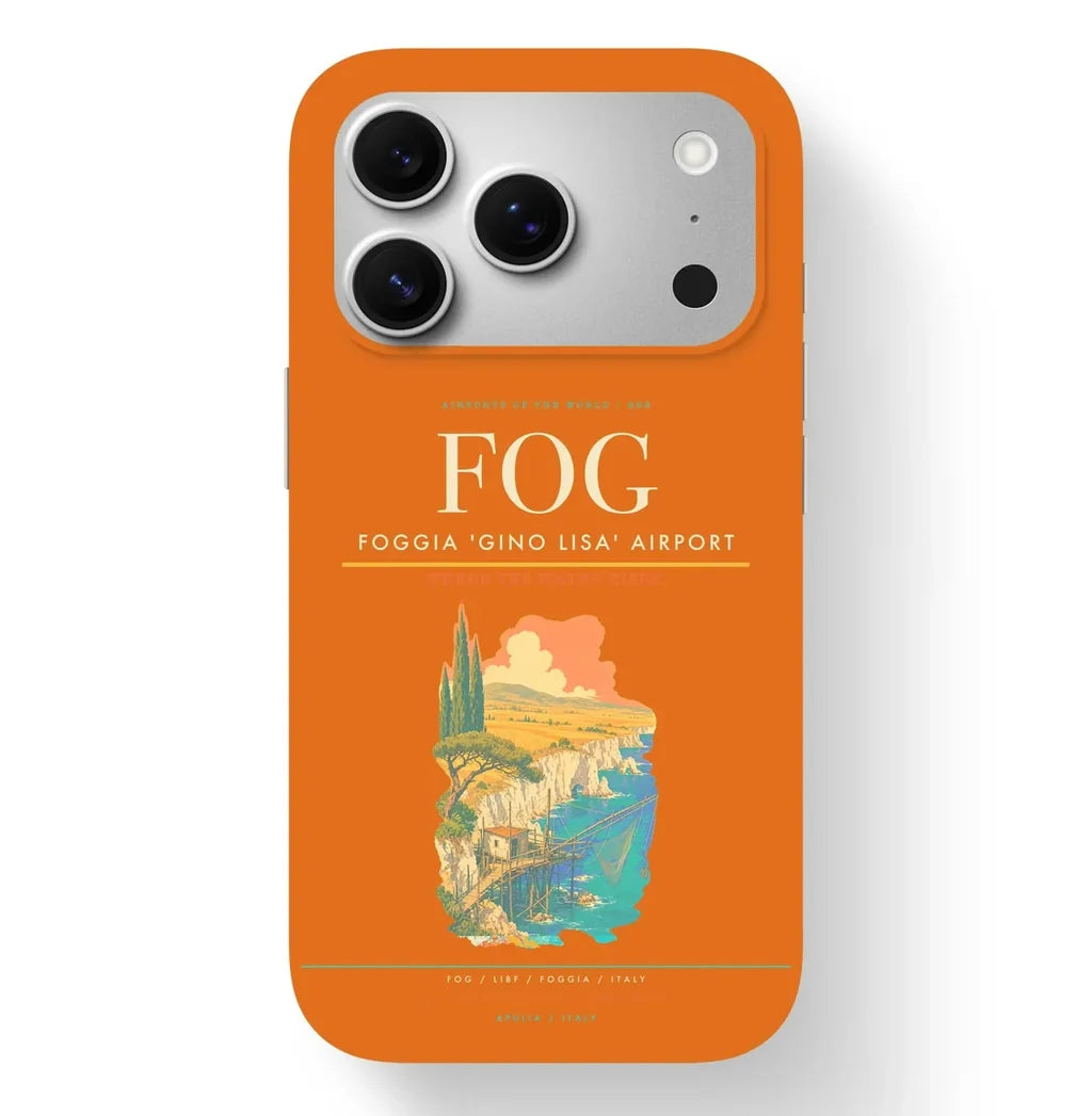 Foggia Airport (FOG) design on orange iPhone 17 Pro MagSafe case