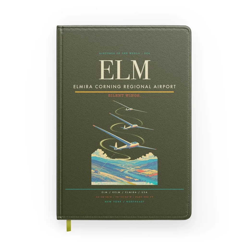 Elmira Corning Regional Airport (ELM) design on green army notebook
