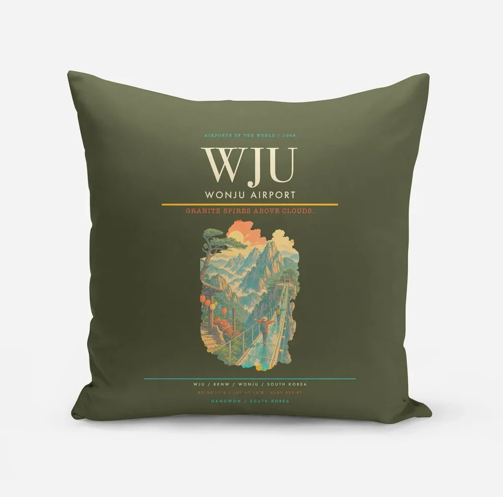 Wonju Airport (WJU) design on green army pillow