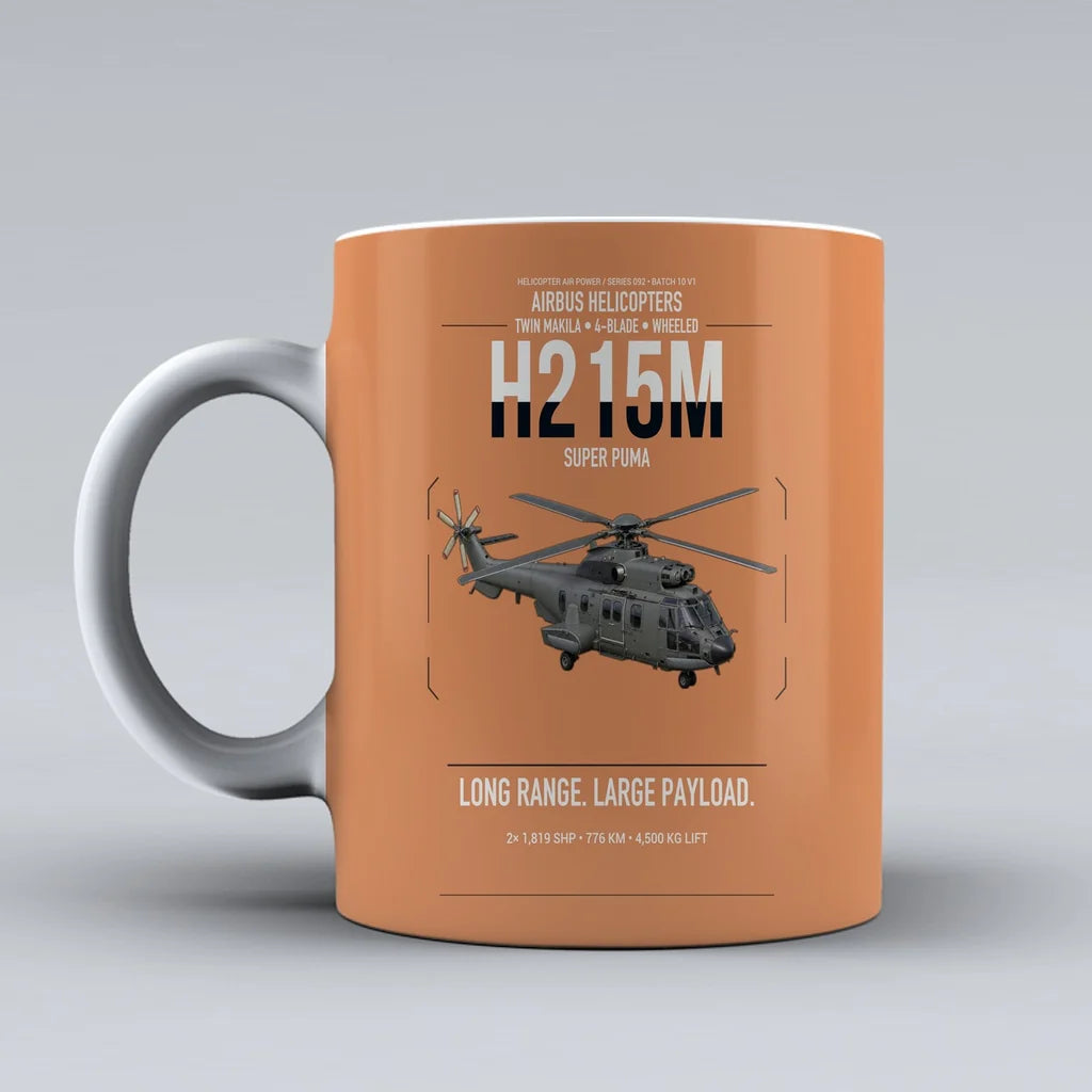Airbus H215M design on orange ceramic mug, double-side print