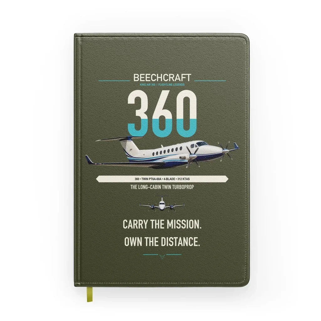 Beechcraft King Air 360 design on green army notebook