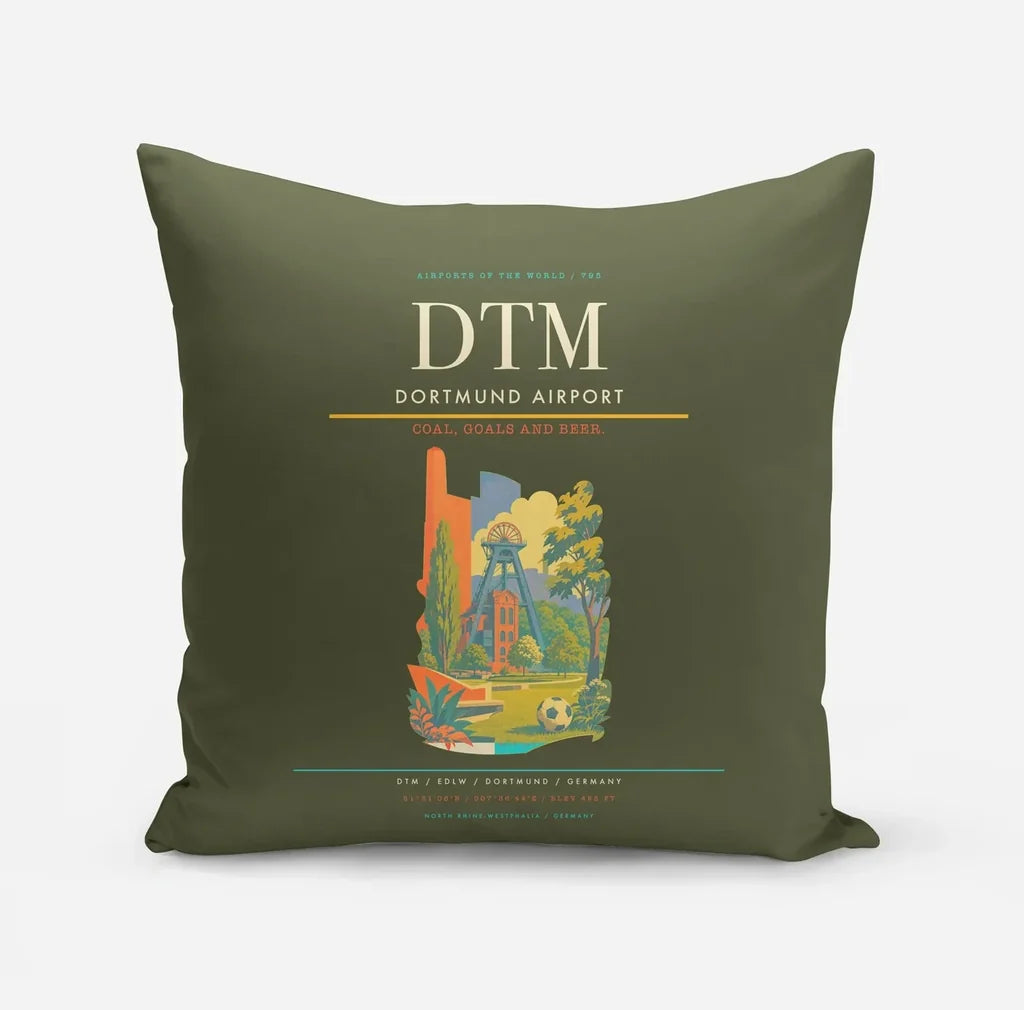 Dortmund Airport (DTM) design on green army pillow