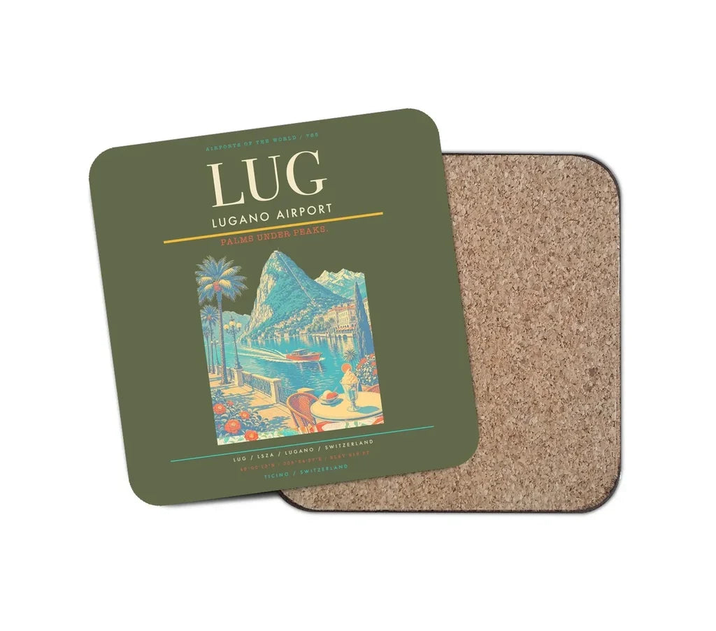 Lugano Airport (LUG) design on green army 1 piece coaster