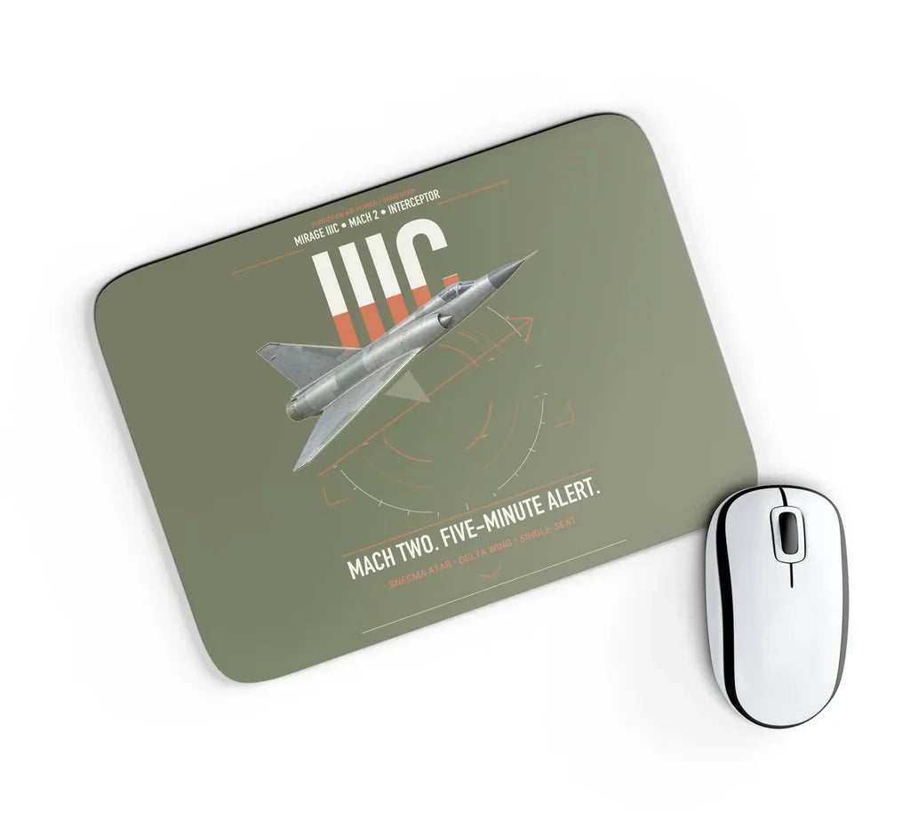 Dassault Mirage IIIC design on green army rectangle mouse pad