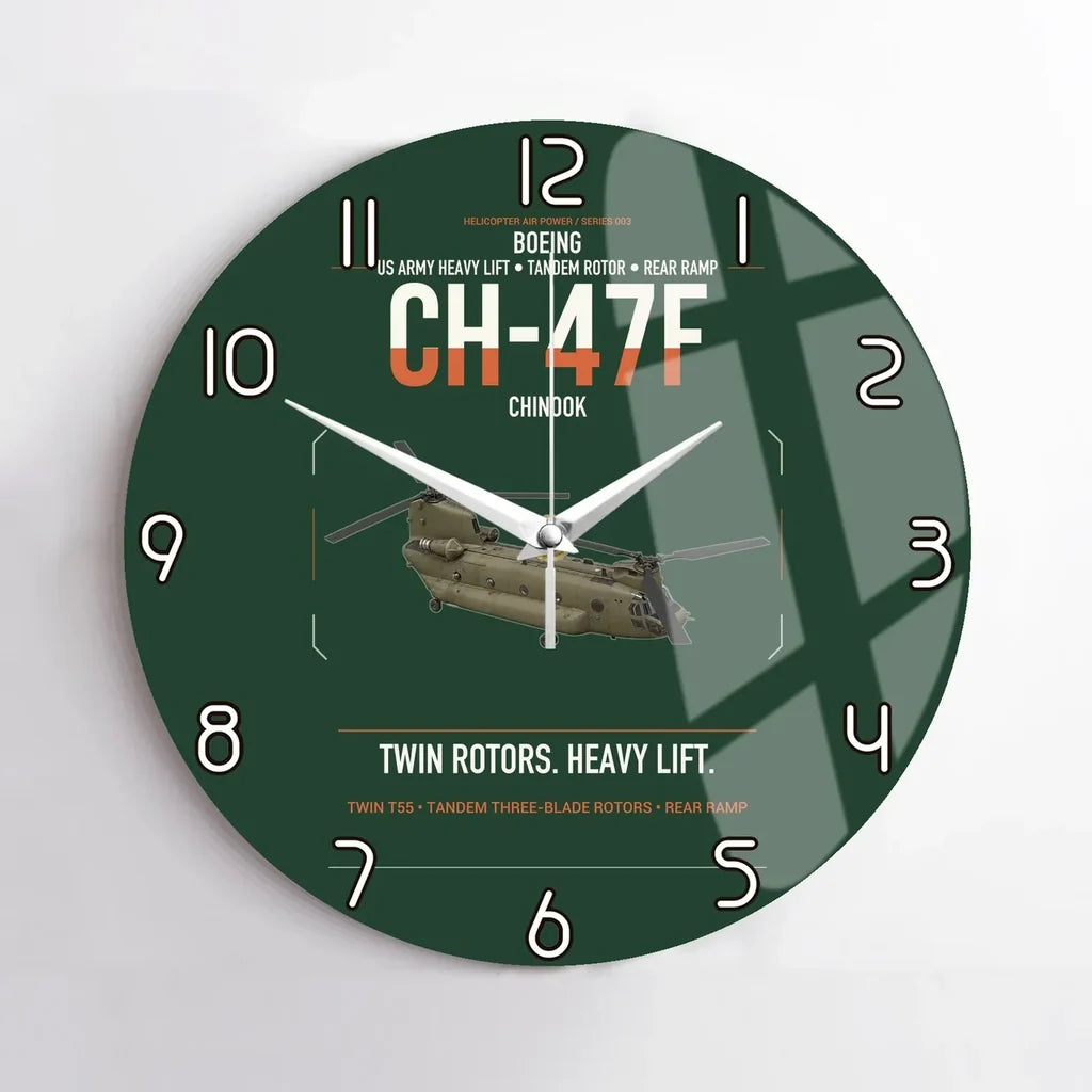 Boeing CH-47F Chinook design on dark green no frame wall clock