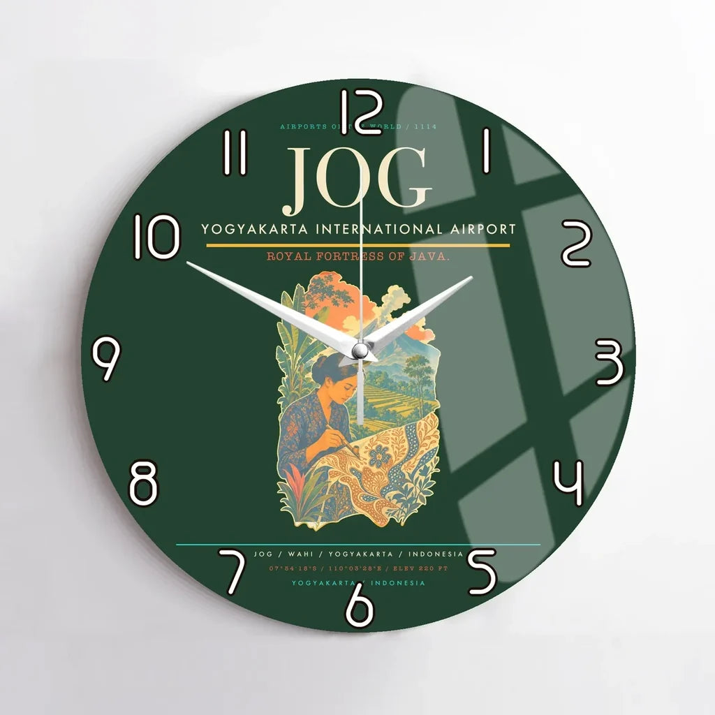 Yogyakarta International Airport (JOG) design on dark green no frame wall clock