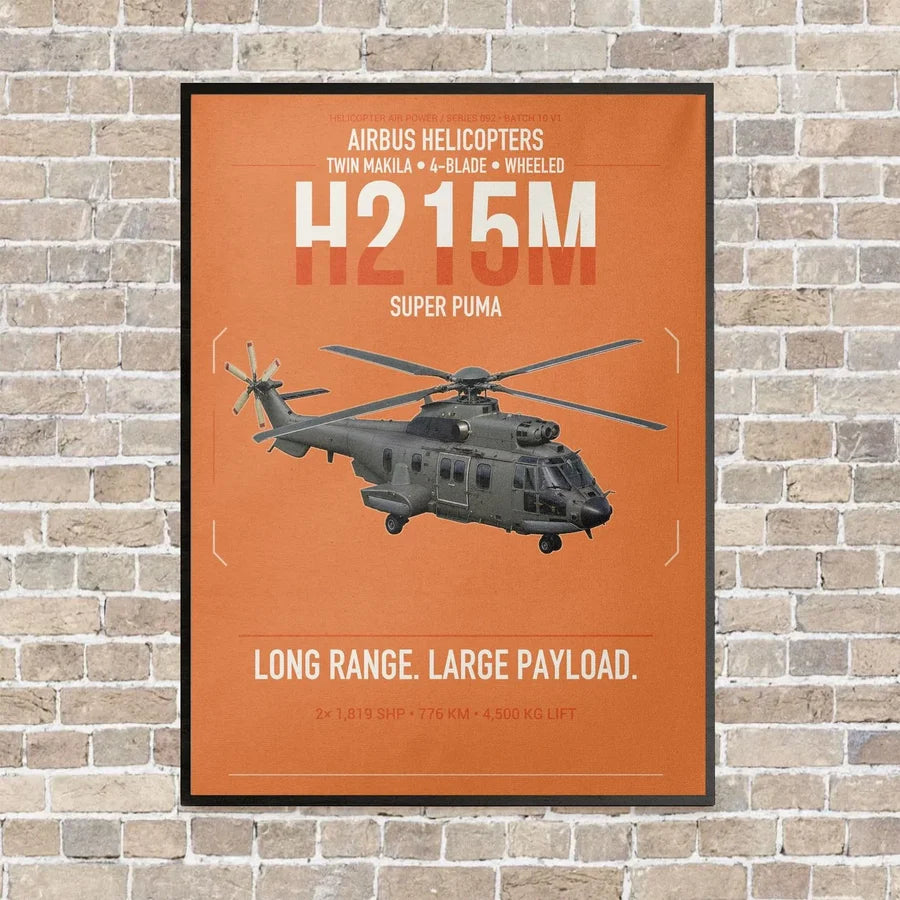 Airbus H215M vertical canvas print - framed - orange background