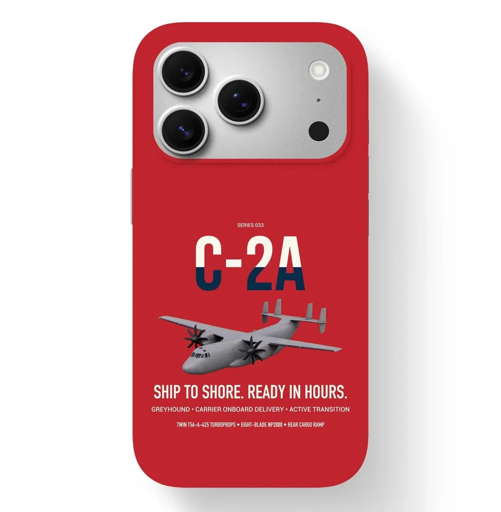 C-2A Greyhound design on red magsafe iphone case, for iPhone 17 Pro