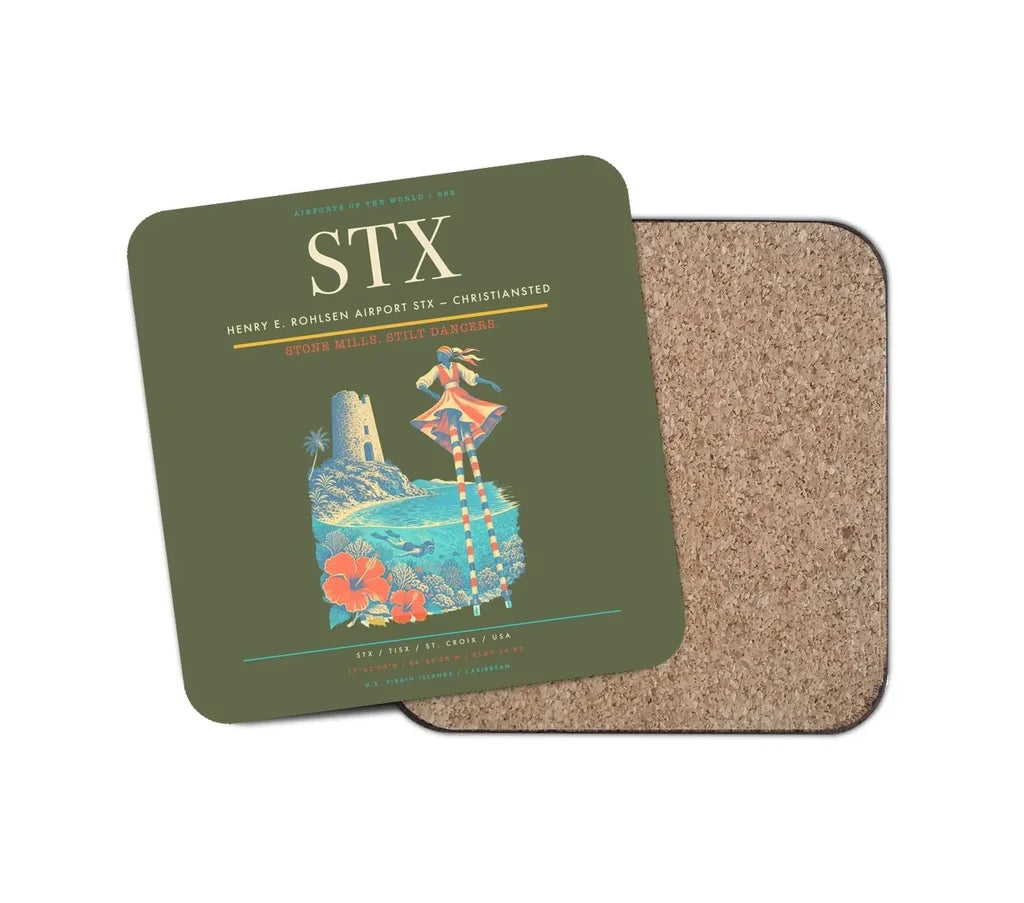 Henry E. Rohlsen Airport (STX) design on green army 1 piece coaster