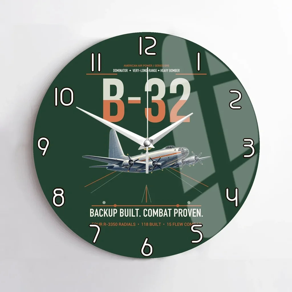 B-32 Dominator design on dark green no frame wall clock